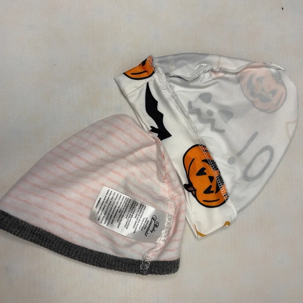 Baby Essentials Halloween Beanie Hat Set 2pk Infant Pumpkin Skull Orange White